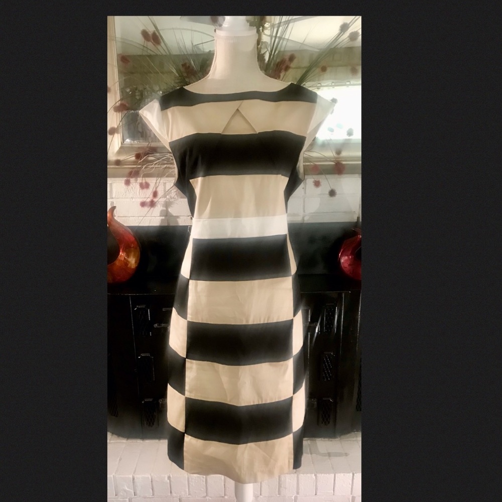 Chancelle Black and Tan Color Block Sheath Dress